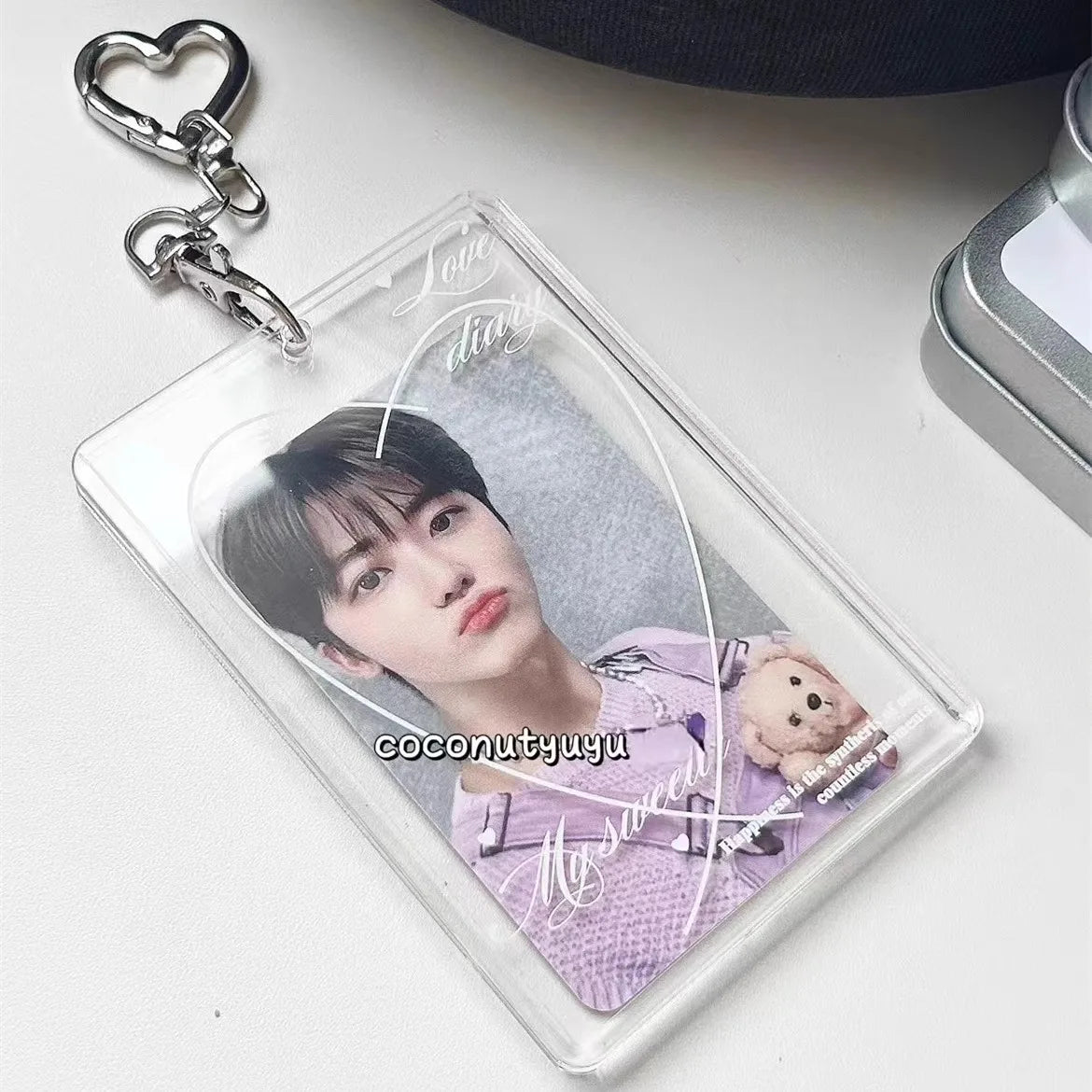 Heart Glitter Acrylic Card Holder 3inch Idol Photcards Protective Sleeves Kawaii Bag Keychain Pendant Photocard Holder