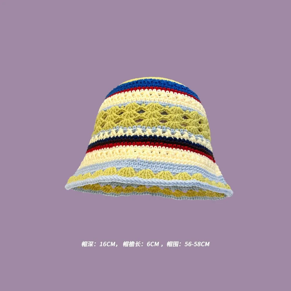 2023 Autumn New Crochet Korean Handmade Bucket Hat Women Weaving Knitted Hat  Fashion Flowers Autumn Winter Beanies Basin Cap