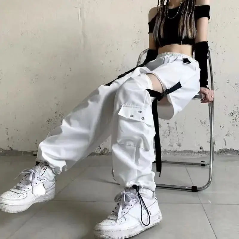 New Fashion Black Pants Women 2025 Detachable Casual Korean Cargo Wide Leg Pant Woman
