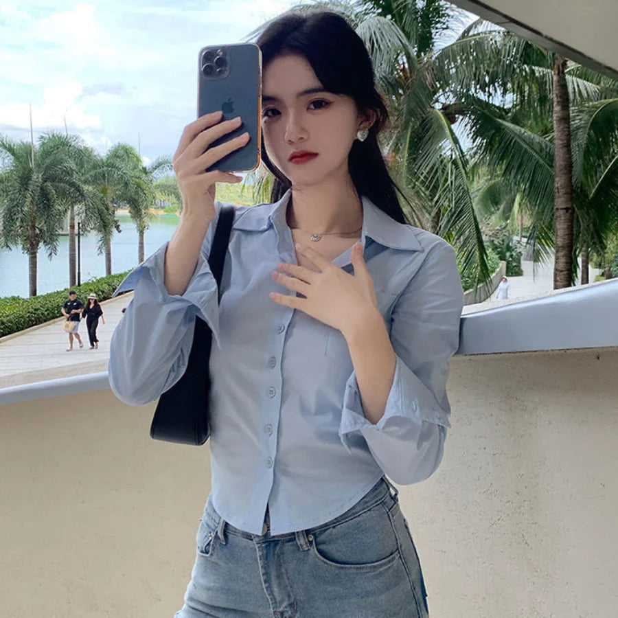 Satin Chiffon Long Sleeve Crop Blouse | Inspired by Esra Bilgiç