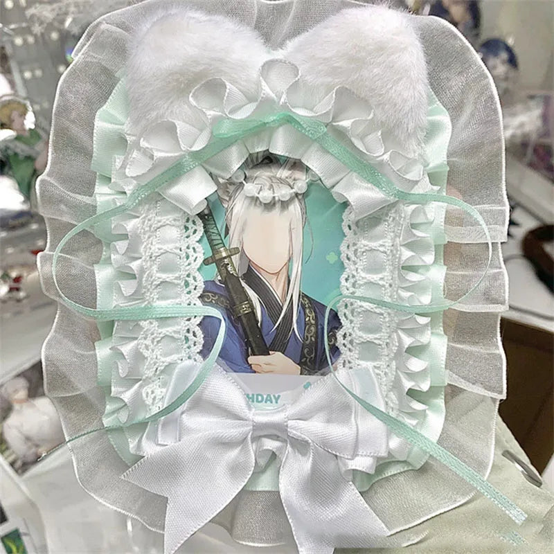 Handmade Cat Ear Card Holder Detachable DIY Itabag Decorations Display Frame Lolita Lace Bow Photocard Holder Bag Accessories