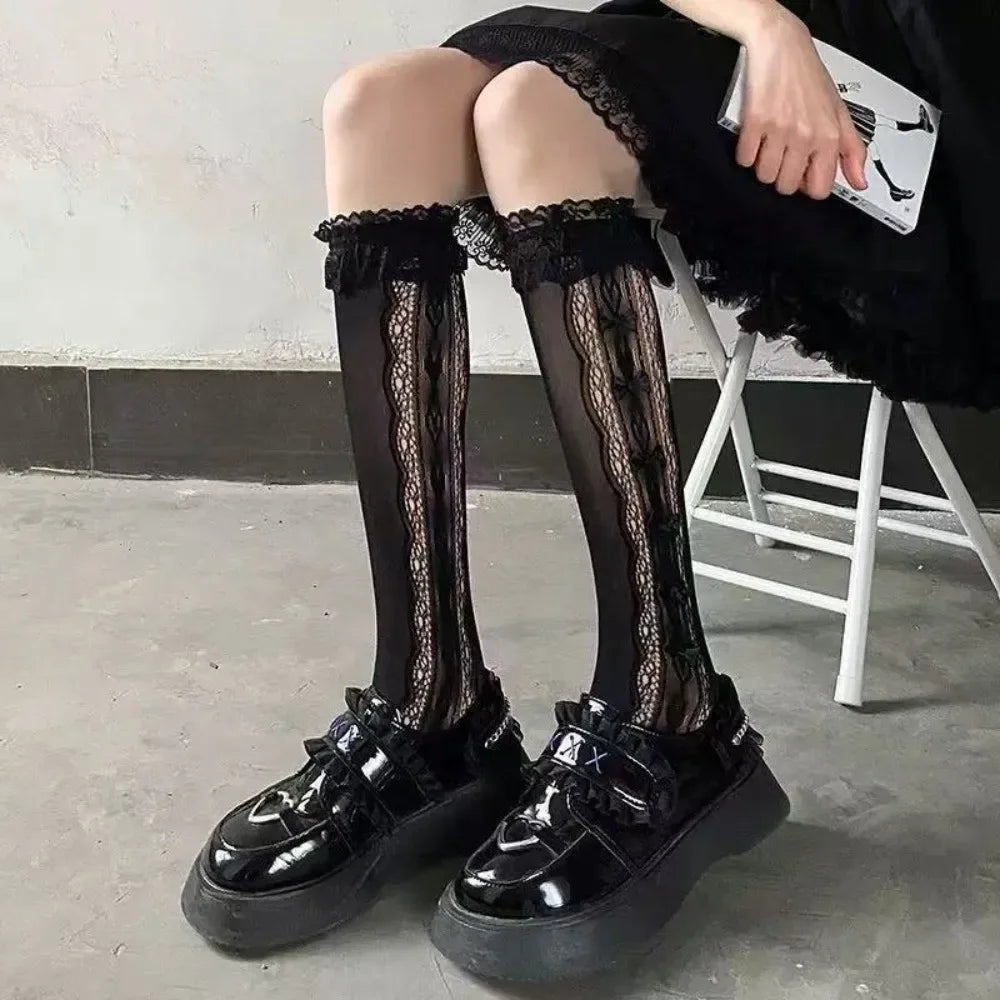 Sexy Solid Color Women's Stockings Lace Hollow out Pile Calf Socks Thin Korean Knee Highs Socks Girl Stockings