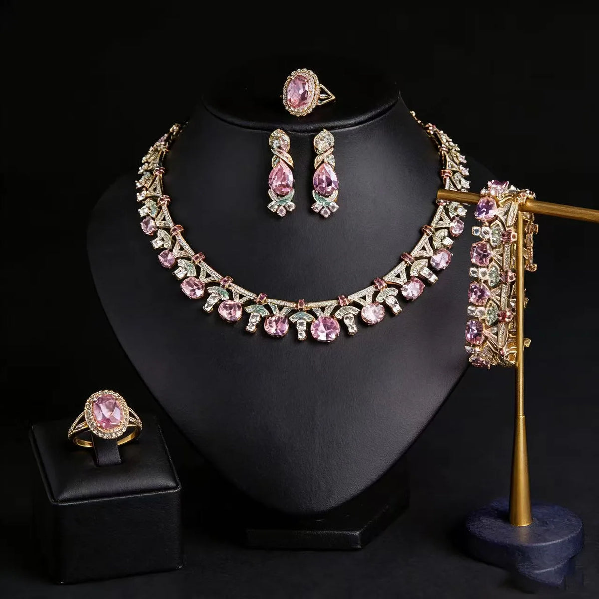Oil Painting CZ Necklace & Earrings Jewelry Set | Inspired by Esra Bilgiç