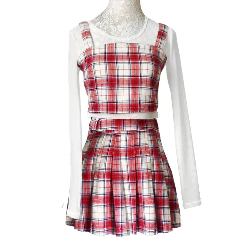 Kpop Korean Girl Group Female Jazz Costumes White Plaid Shirts Crop Tops Short Skirts Stage Sexy Clothing Festival Rave Outfits