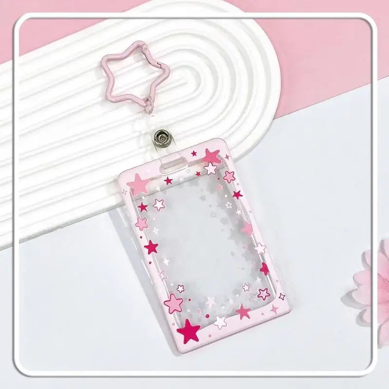 Star Sliding Cover Card Holder Transparent Portable ID Protector Kpop Photocard Case Student School Card Bus Card Holder