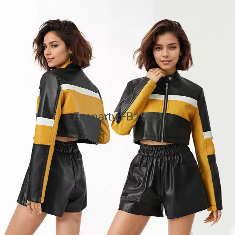 2024 Women Fashion Motorcycle Pu Leather Jacket Spring Autumn Vintage Punk Zipper Short Coats Female Casual Biker Coat Outwear