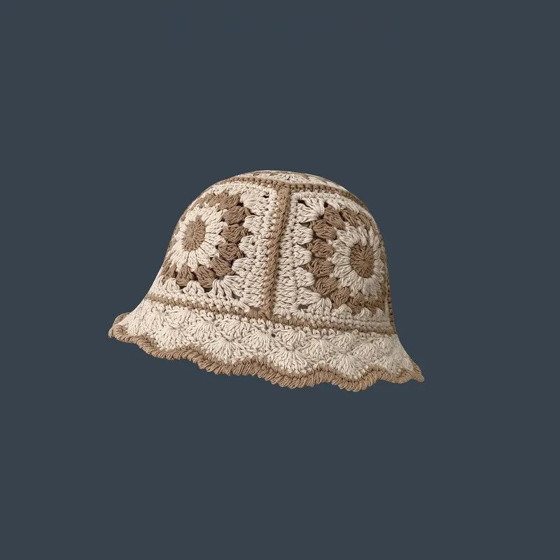 2023 Autumn New Crochet Korean Handmade Bucket Hat Women Weaving Knitted Hat  Fashion Flowers Autumn Winter Beanies Basin Cap
