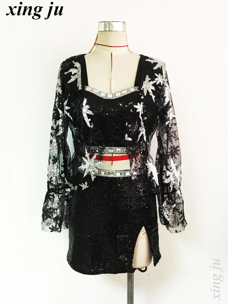 Kpop Korean Singer Women Y2k Stage Dance Shiny Sling Tops Jazz Dancewear Performance Costume Sequins Skirt Sexy Festival Outfits