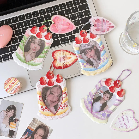 Kawaii Summer Fruit Strawberry 3 inch Kpop Photocard Holder idol Photo Card Holder Bag Pendant