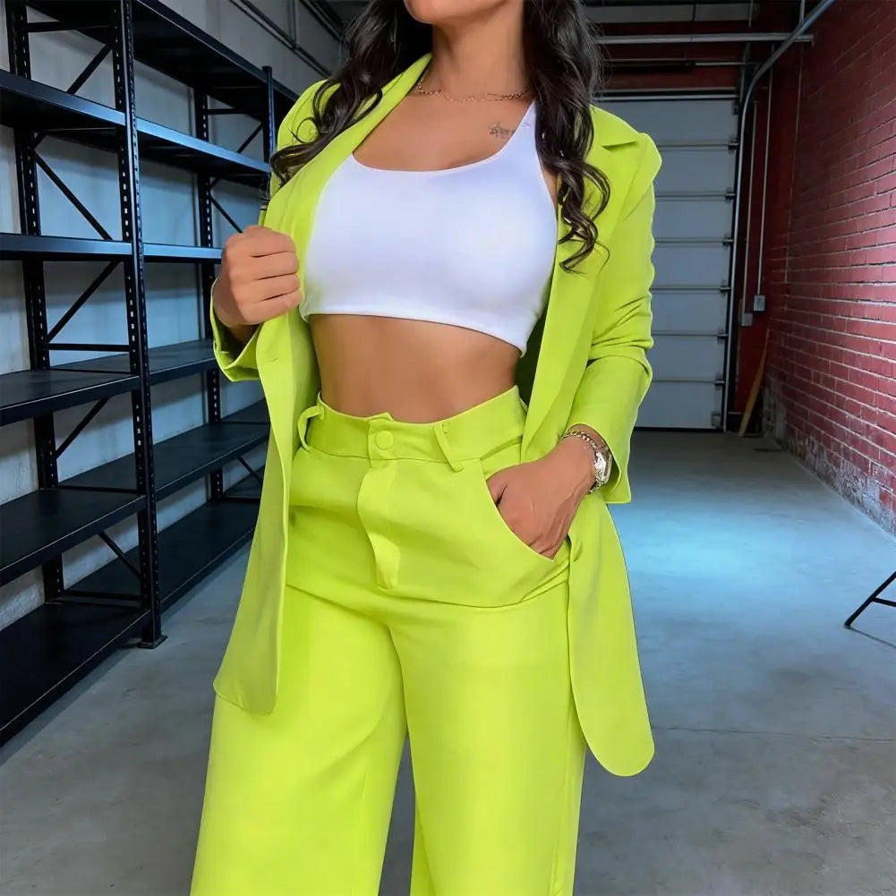 Elegant Blazer Women's Two Piece Suit Business Outfit Casual Blazer Jacket Wide Leg Dressy Pants Set Formal Office Women Suit