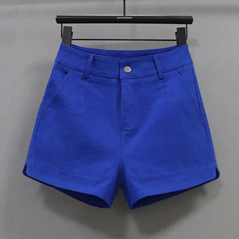 Red Casual Shorts Women Dopamine Summer New Korean version High waist Slimming Stretch Denim A-line wide leg hot Pants Female