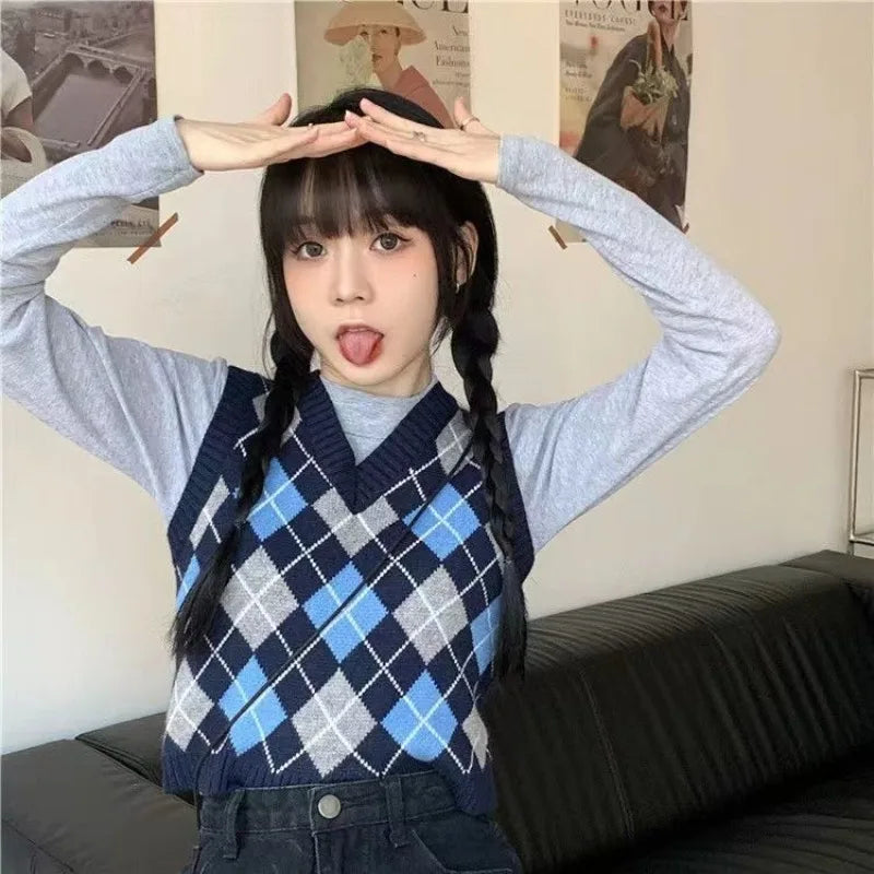 V-Neck Argyle Knit Sweater Vest | Inspired by Rosé