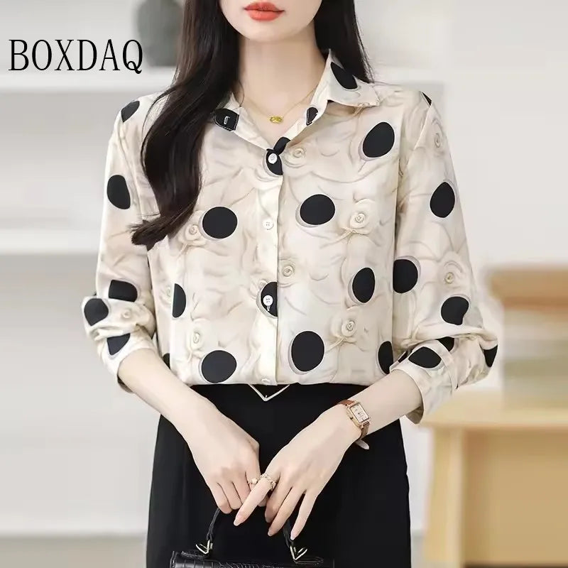 Fashion Woman Blouses 2025 Autumn Shirts For Women Abstract Striped Basic Womens Tops Luxury Women's Lapel Blouses Print Elegant