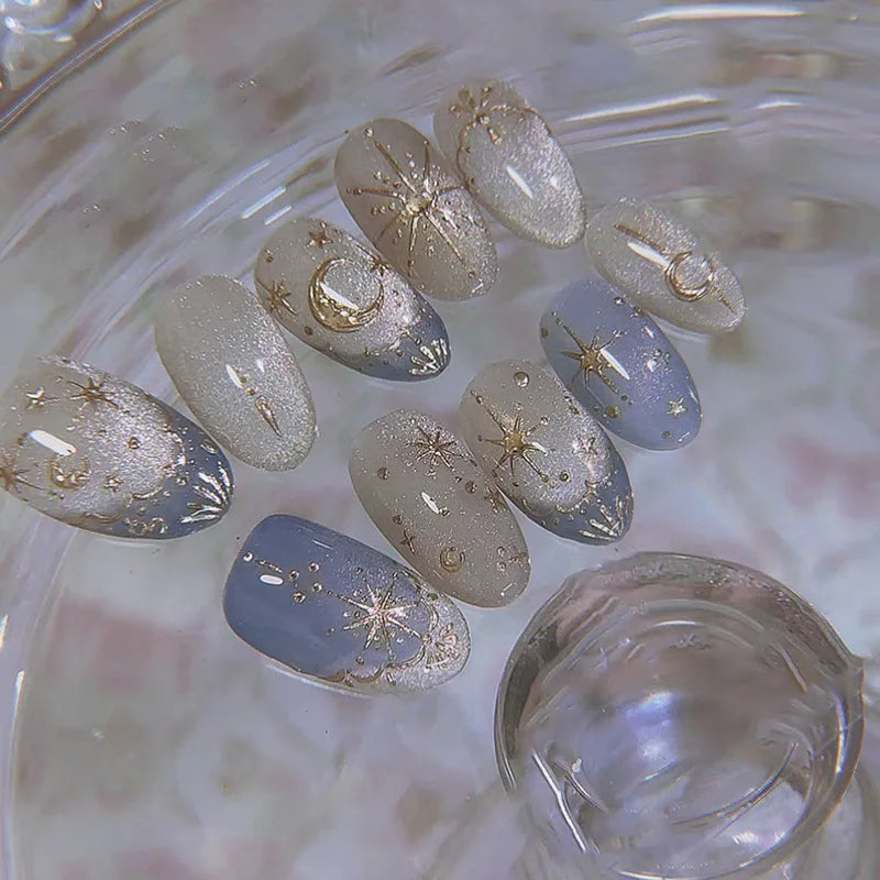 24Pcs Almond Press on Fake Nails Wearable Red Purple Blusher Halo Design False Nails Acrylic Full Over Simple Fashion Nail Tips