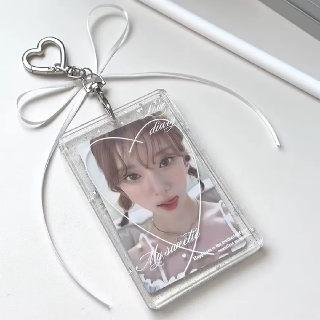 Heart Glitter Acrylic Card Holder 3inch Idol Photcards Protective Sleeves Kawaii Bag Keychain Pendant Photocard Holder