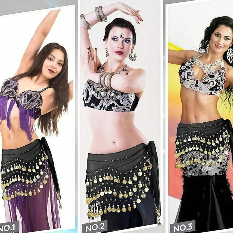 1pc Belly Dance Hip Scarf Chiffon Skirt Wrap Professional Scarf Skirt Costume with Coins for Yoga Belly Dancing,Autumn,new years