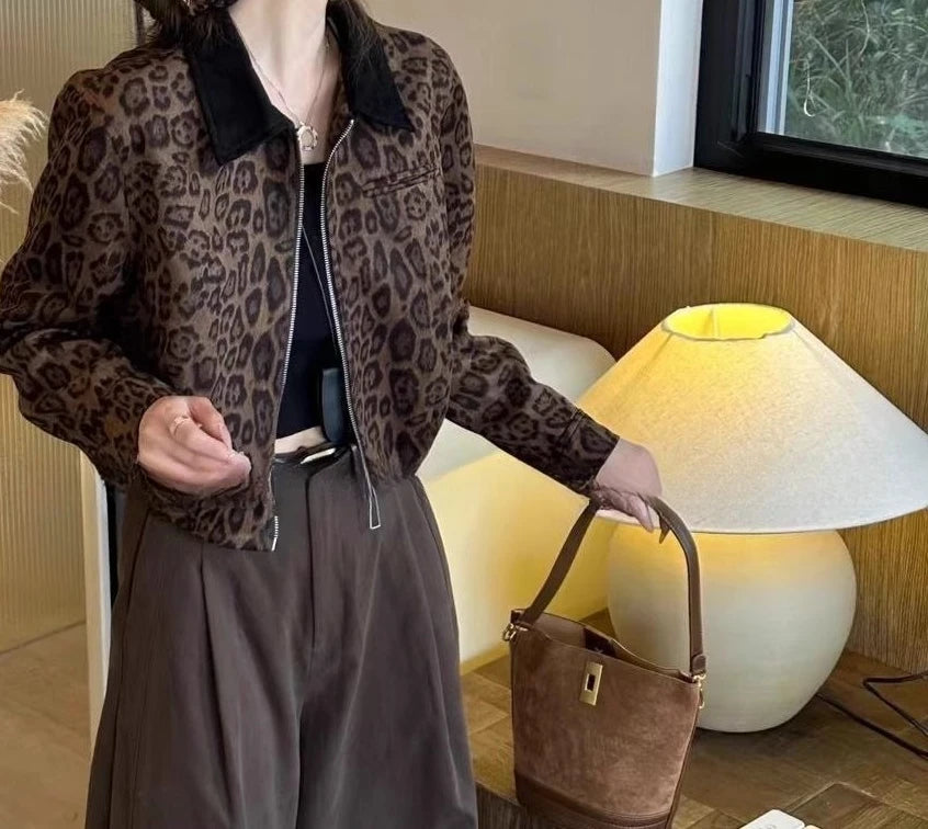 Leopard Print Short Jacket Fashionable New Retro Versatile Small Casual Jacket Top