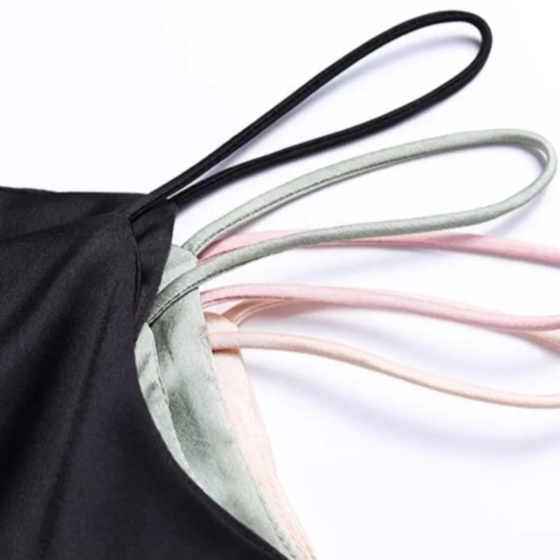 Sexy V-neck Satin Camisole Top Chic High Quality Outer Wear Inner Bottom Top With Suit Summer New Ladies Sleeveless Tank Tops