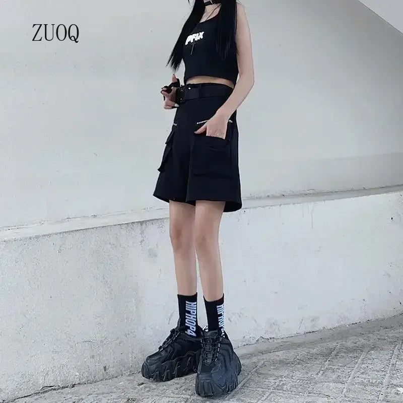 New Fashion Black Pants Women 2025 Detachable Casual Korean Cargo Wide Leg Pant Woman