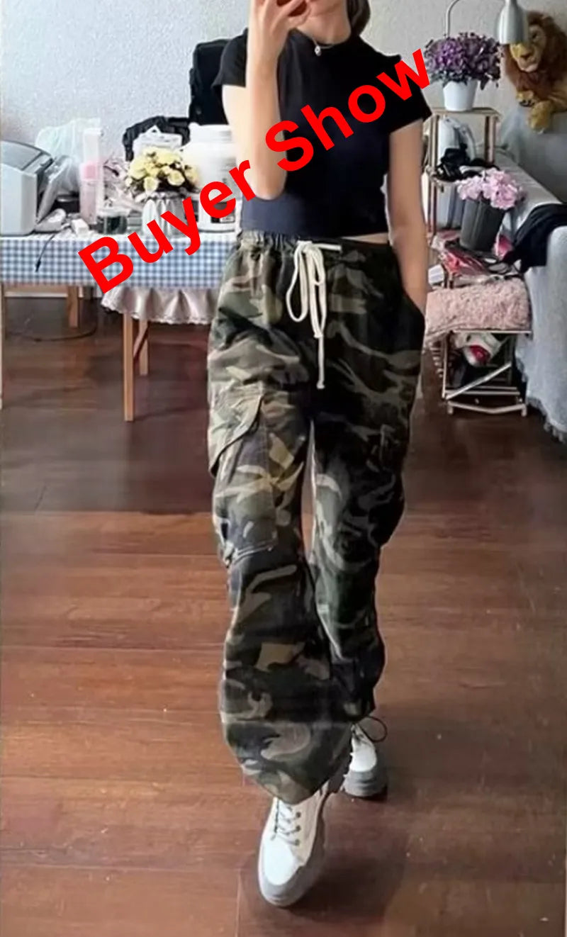 Women's Camo Pants Green  Military Army Combat Trousers Wide Leg Jeans Tactical Pants Camouflage Sweatpants Wide Leg Jeans