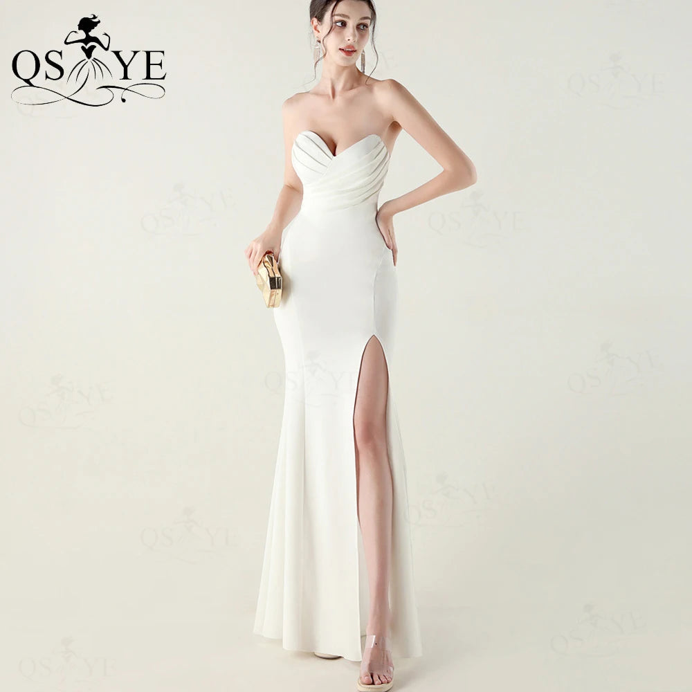 Off-Shoulder Ruched Bodice Mermaid Satin Floor-Length Prom Gown with Slit | Inspired by Beren Saat