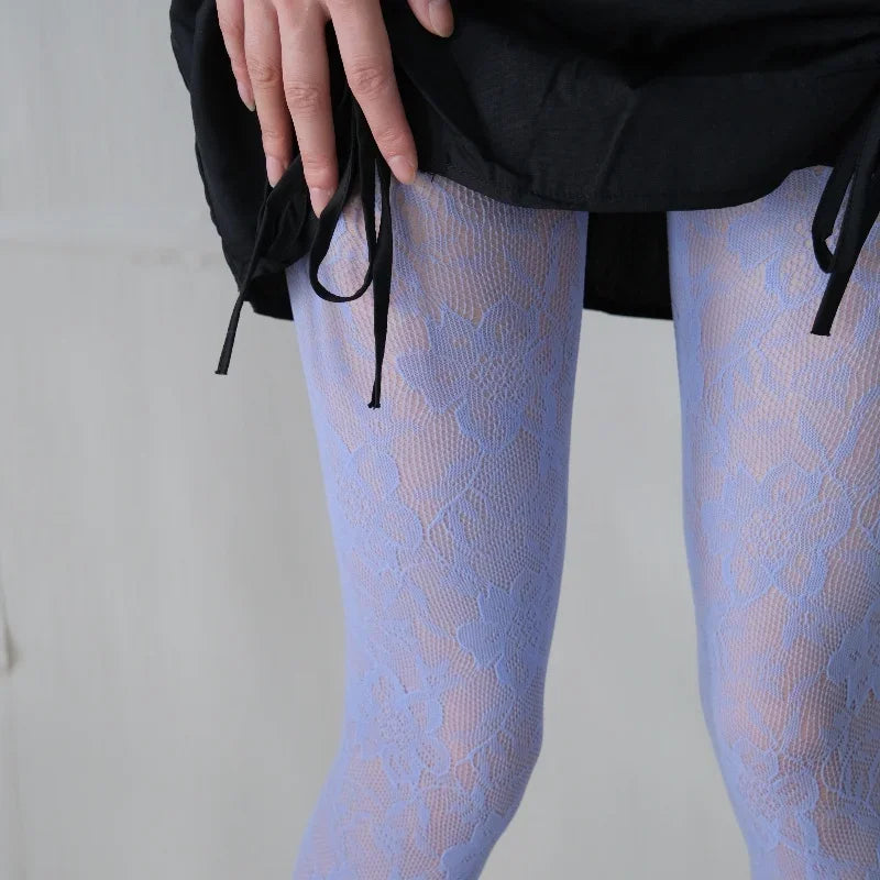 Women Floral Lace Tights Summer Mesh Sexy Hollowed Out Thin and Breathable Retro Punk Y2k Pantyhose Individual Fishnet Stockings