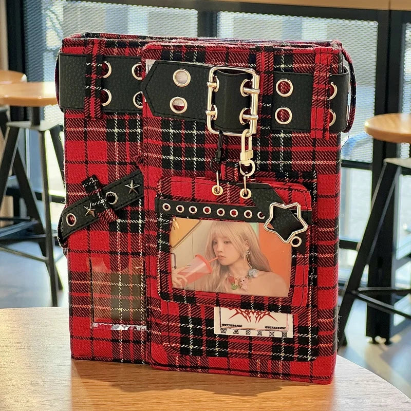 Y2K Checkered Star Denim A5 Photo Card Album Vintage Sweet & Cool Style Binder Idol Photocard Collect K-Pop Polaroid Storage