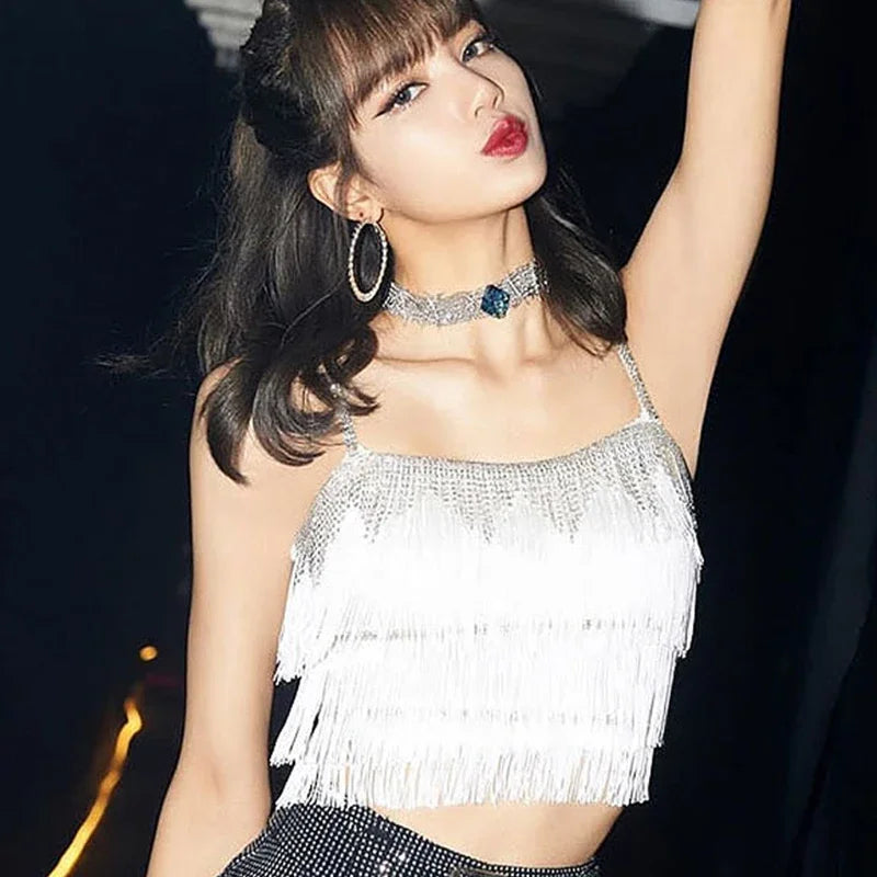 Kpop Girl Group LISA Jazz Dance White Vest Crop Tops Stage Costume Slim Tight Shorts Street Outfits Nightclub