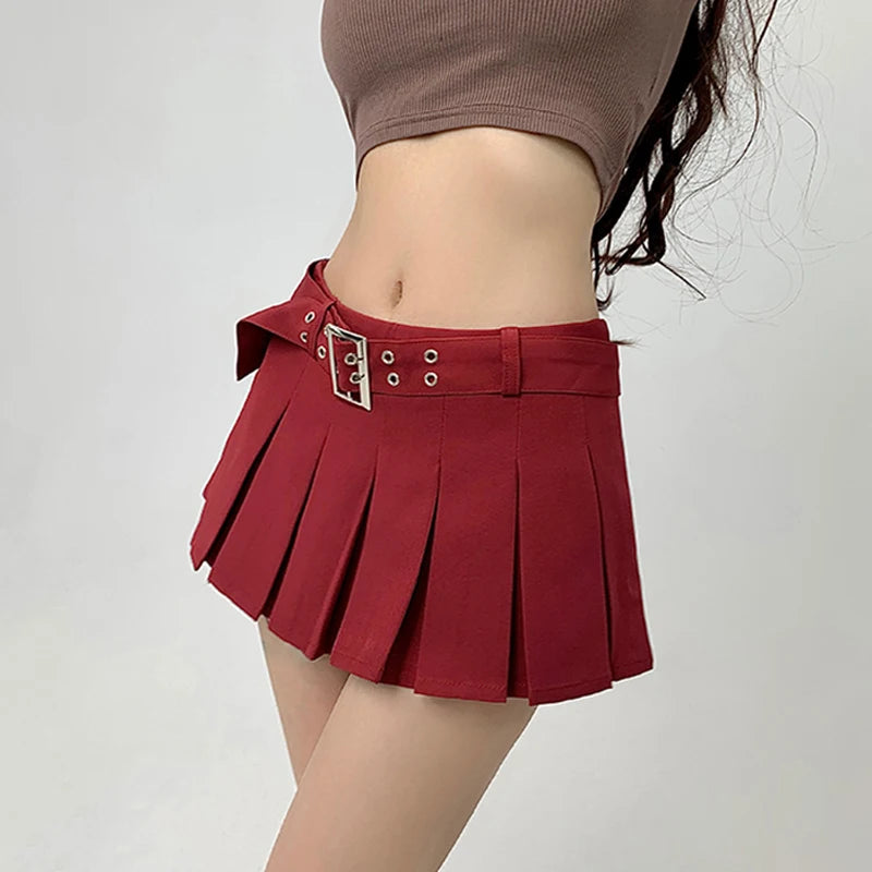 Summer Skorts High-quality Sexy A-LINE Safety Skirts Pleated Skirt Half Length Short Skirt Belt Fashion Women