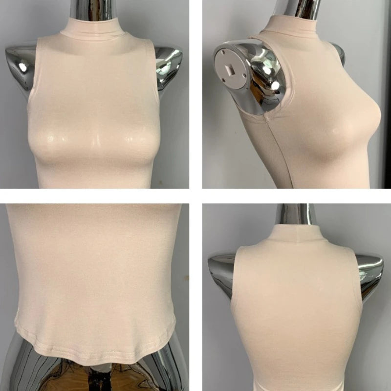 Korean Version Cinching Waist Solid Slim Sexy Crop Top 2026 Summer High Neck Sleeveless Women Tank Top Inner Wear Camisole