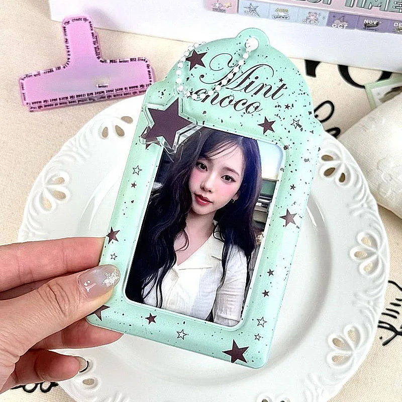 Y2K Itabag Mint Chocolate Kpop Photocard Holder 3 Inch Cute PVC Card Sleeve with Star Keychain for Idol Photo Display Bag Charm