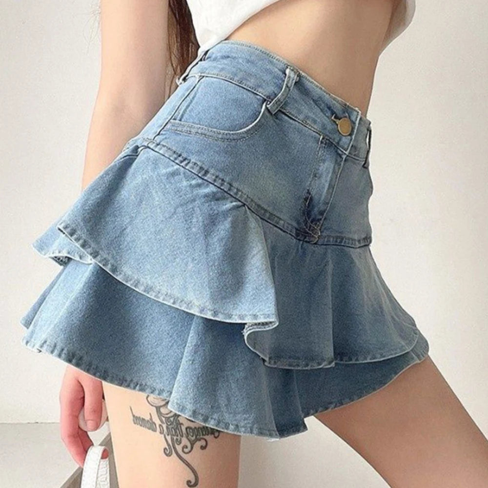 Denim Ruffle Mini Skirt | Meri