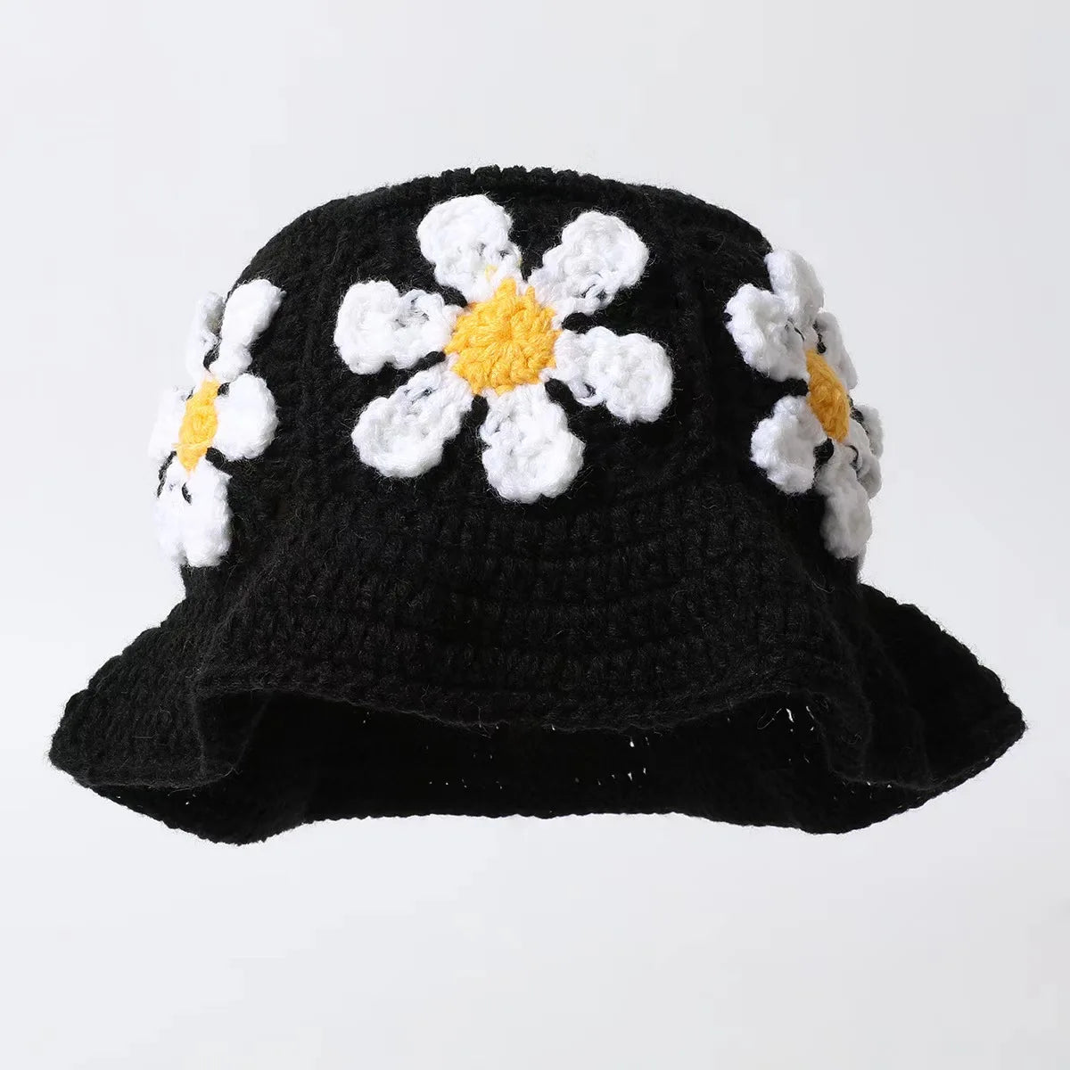 2023 Autumn New Crochet Korean Handmade Bucket Hat Women Weaving Knitted Hat  Fashion Flowers Autumn Winter Beanies Basin Cap