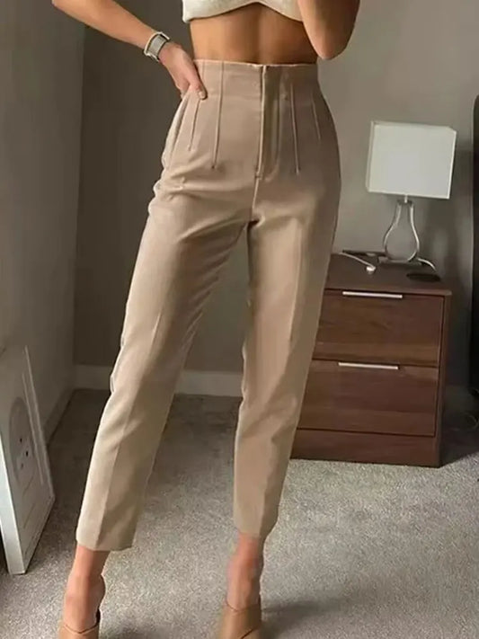 HH Women Vintage Solid Pencil Pants High Waist Pant For Women Casual Streetwear Woman Trousers Office Wear Basic Pant Mujer