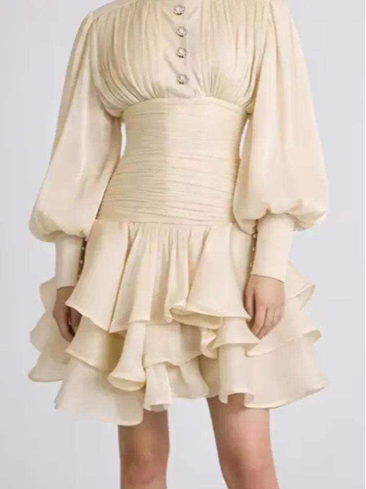 Victorian Puff-Sleeve Ruched Tiered Cottagecore Mini Dress | Inspired by Neslihan Atagül