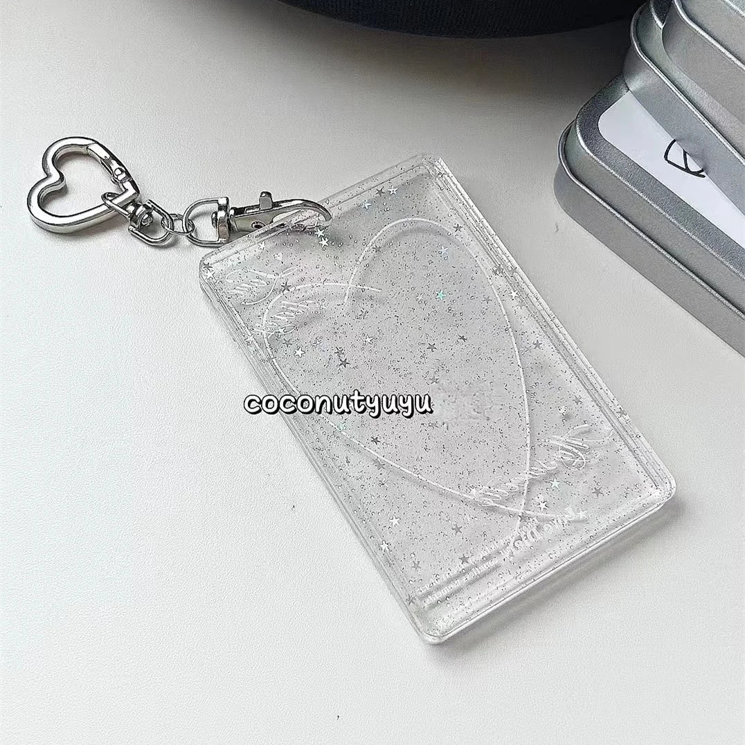 Heart Glitter Acrylic Card Holder 3inch Idol Photcards Protective Sleeves Kawaii Bag Keychain Pendant Photocard Holder