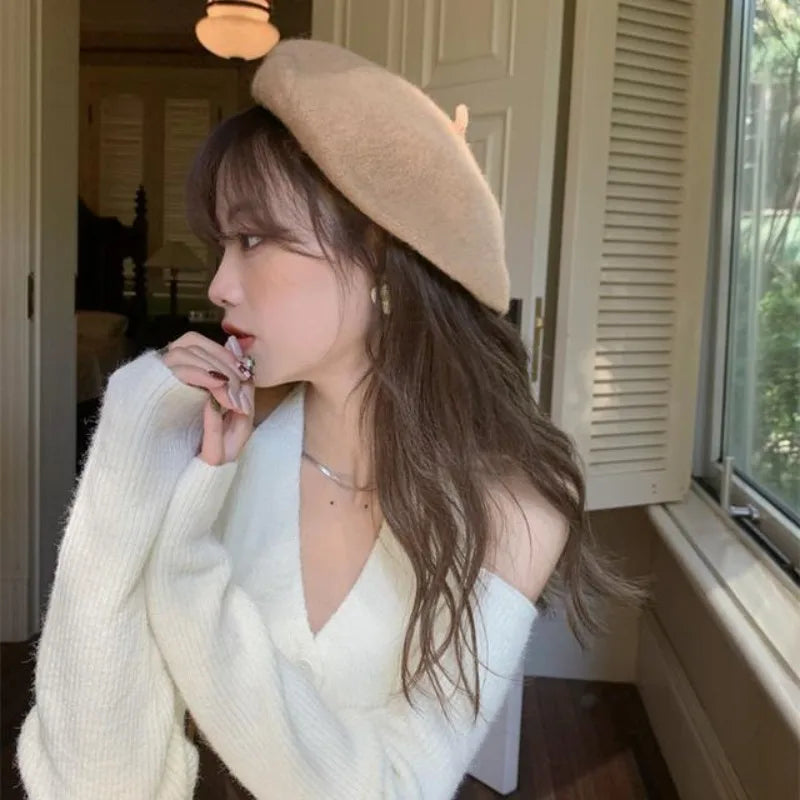 OCEANLOVE Short Cardigans Solid Halter Single Breasted Autumn Winter Woman Sweaters V Neck Y2k Sexy Korean Fashion Sueter Mujer