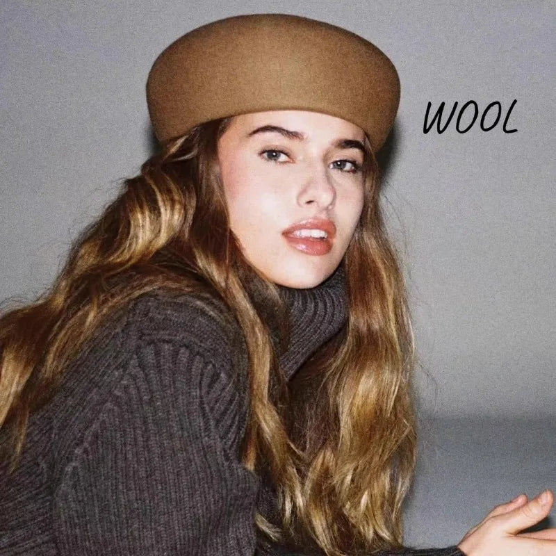 New Britain Elegant 100% Wool Felt Blocked Berets for Women Kids Bread Pumpkin Fedoras Ladies Autumn Winter Simple Painter Hat