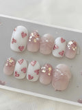 Handmade Cute Heart, Bow, Glitter Press-on Nails