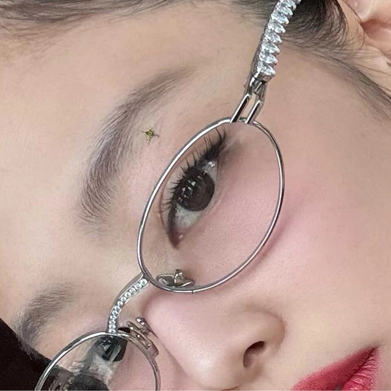 Vintage Round Black Shades Bling Diamond Glasses Luxury Design Eyewear Women Rhinestone Sunglasses Stylish Oval Sun Glasses