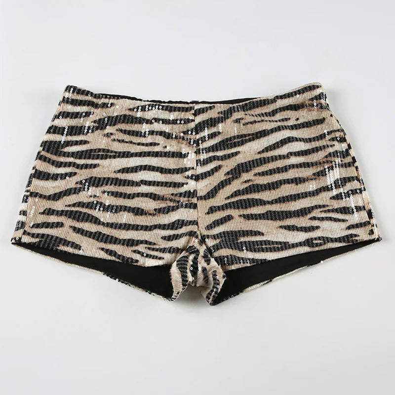 Cute Womens Zebra Print Sequin Shorts Low Waist Casual Summer Hot Short Women's Daily Summer Short Pants Y2K Streetwear
