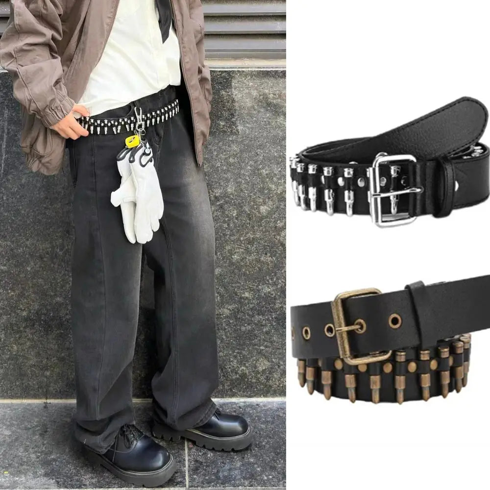 Fashion Sturdy Punk Bullet Rivet Belt Men Women Punk Hardware Jeans Belt Y2K Leather Waistband Women's Bullet Belt Accessories