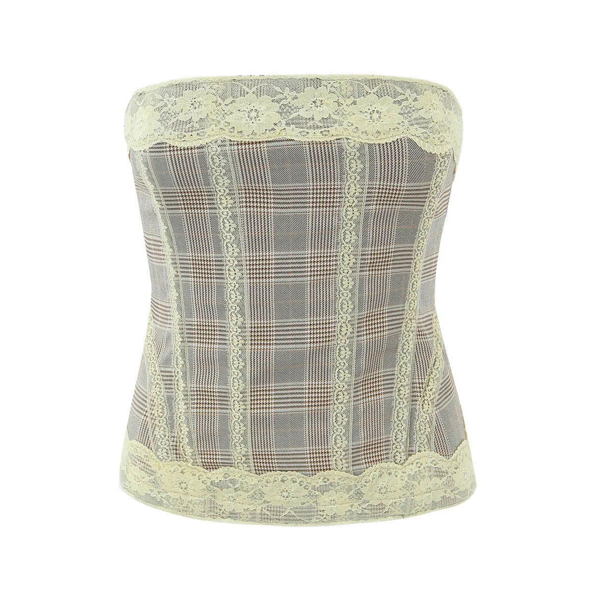 Women Off The Shoulder Strapless  LIBRA CORSET BROWN CHECK Top