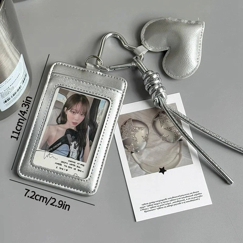 PU Leather INS Card Holder Kpop Photo Cards Sleeves Idol Card Display ID Card Cover 3inch Photocard Protective Cases Keychain