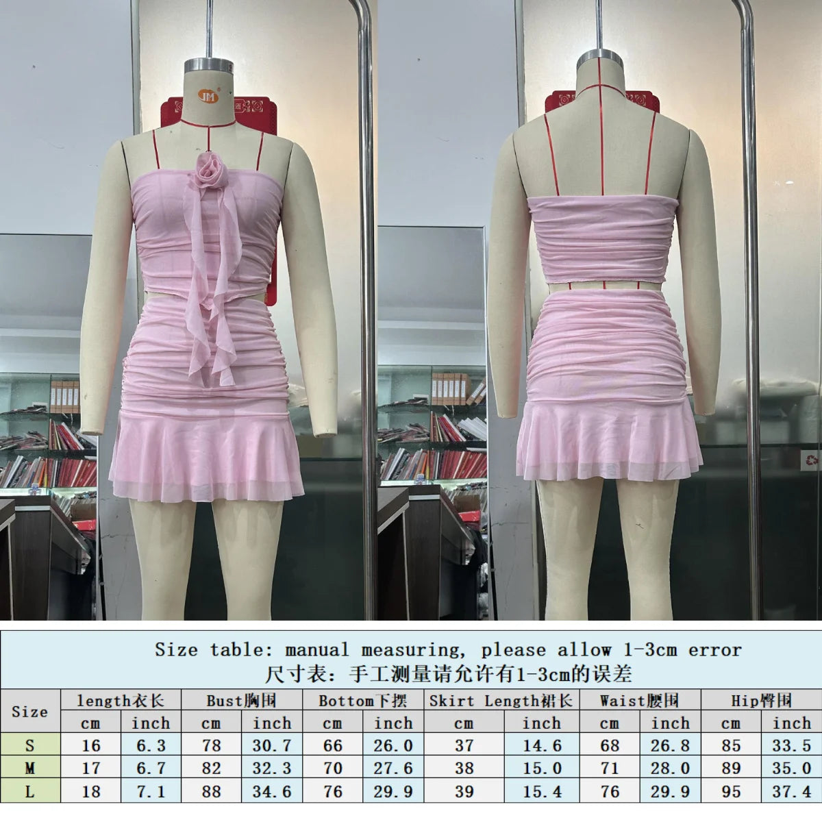 Pink Sweet Layered Mini Skirt Set Strapless Crop Top Ruffled Short Skirt Sets Women Sexy Fashion Tops Clubwear Summer Y2K Outfit