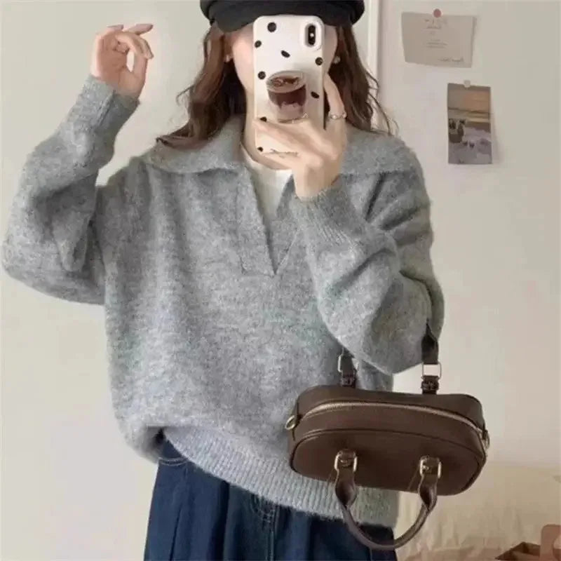 French Gentle Vintage Knitted Sweater Women's Loose Casual Base Layer Top Autumn Winter Comfortable Soft High-End Feeling