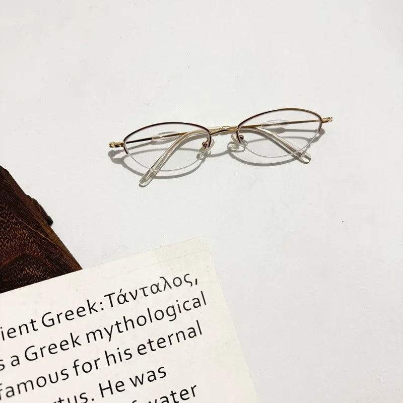 Korean Retro Cat Eye Anti-blue Light Glasses Women No Makeup Plain Glasses Men Contrasting Cute Decorative Computer Glasses