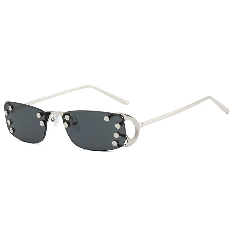 small square rivet alloy sunglasses women new fashion gradient hollow frame elegant sun glasses ladies outdoor driving shades