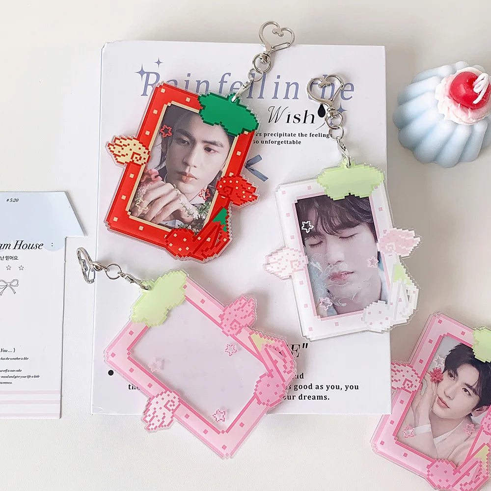 3 inch Acrylic Fruit Wings Kpop Photocard Holder Photo Card Holder Bag Pendant School Stationery