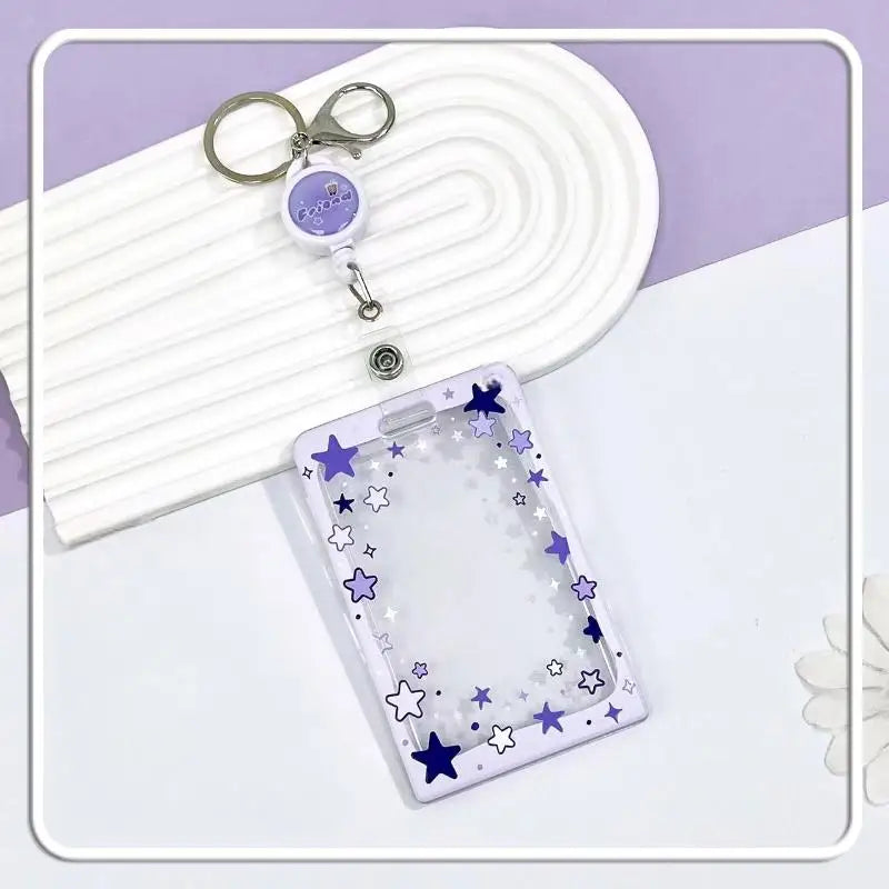 Star Sliding Cover Card Holder Transparent Portable ID Protector Kpop Photocard Case Student School Card Bus Card Holder